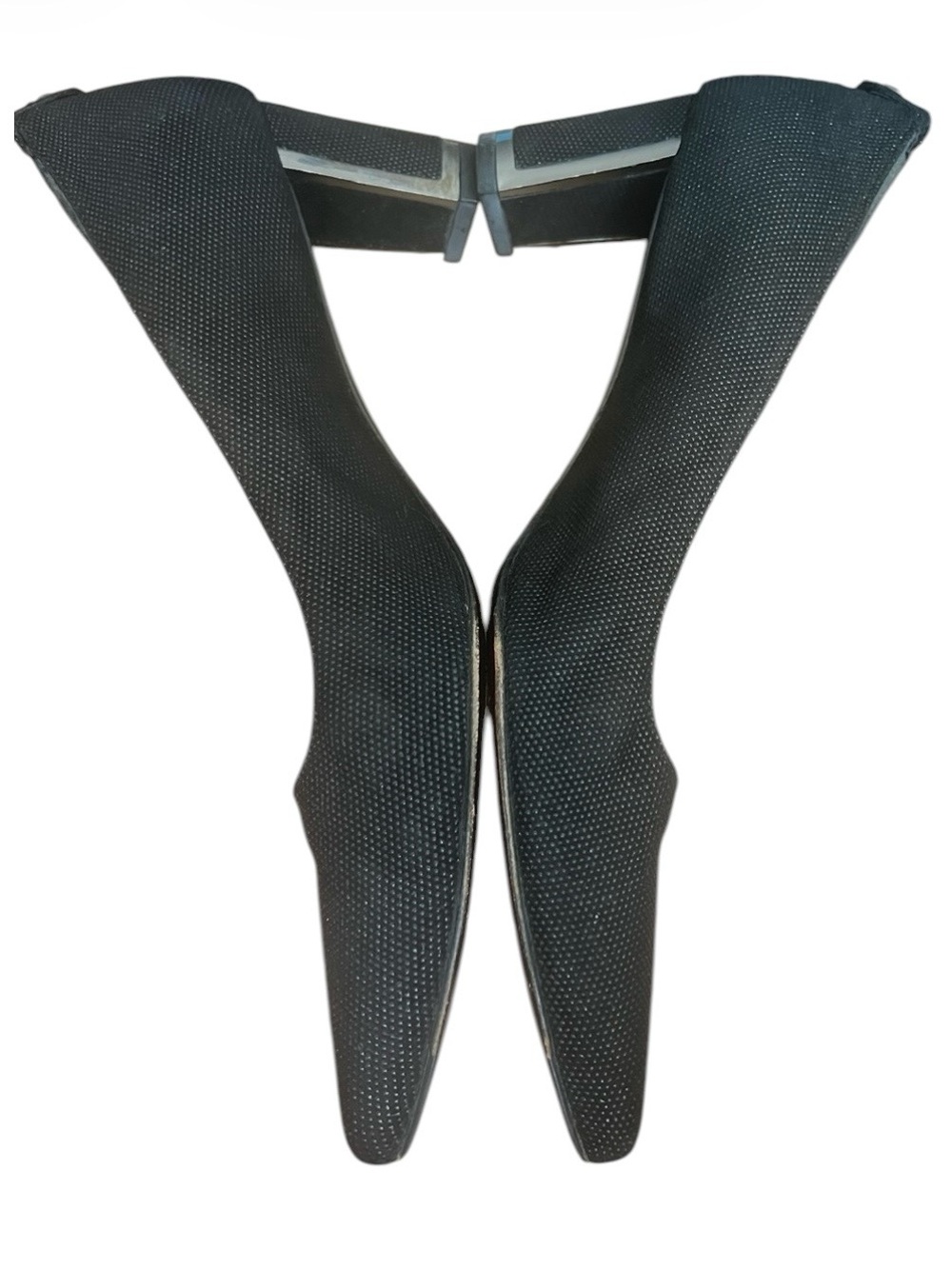 Stuart Weitzman Pointed Toe Textured Block Heels Classic Office Blk SZ 9.5 - Picture 6 of 11